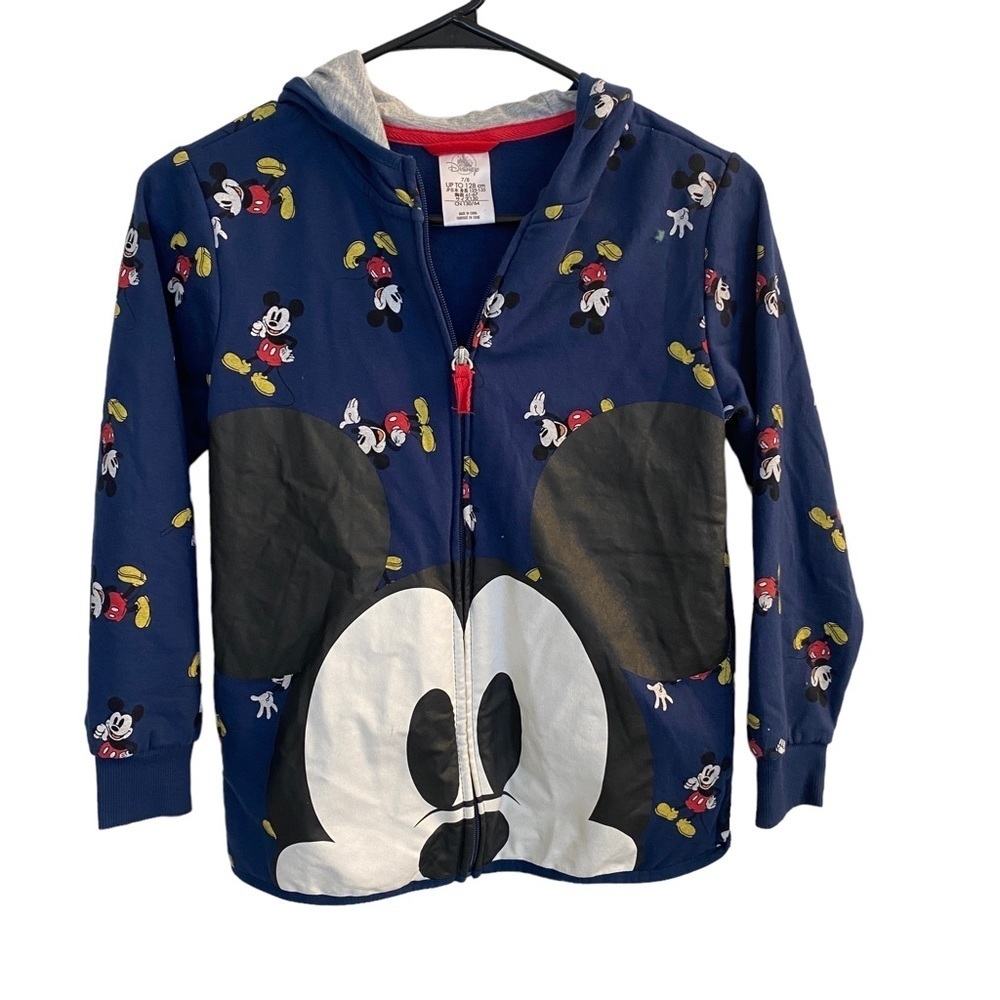 Disney Jacket Kids 7/7 Blue Mickey Mouse Fleece‎ Full Zip Long Sleeve Hooded